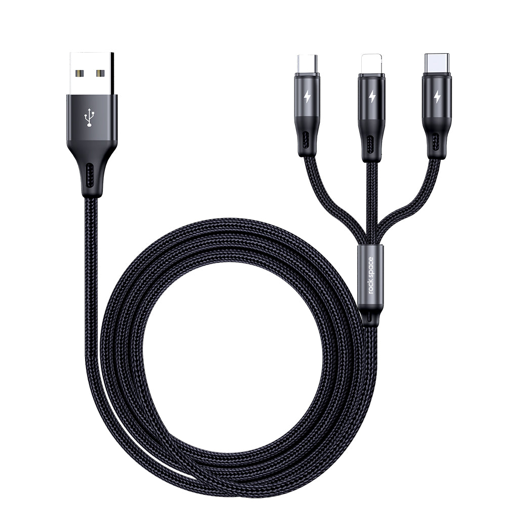 ROCK USB Cable For iPhone SE11 XS Max XR X 8 7 6 For Xiaomi Samsung Charging 3 in 1 Micro USB Type C Lighting Charger Cord