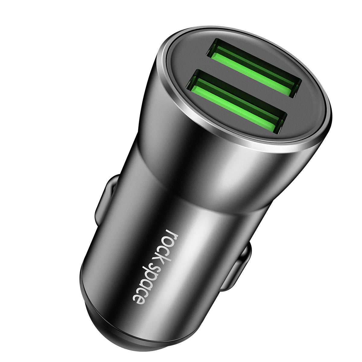 ROCK All Metal Dual USB 4.8A Car Charger For iPhone Xs max/XR/x/7/6s QC 3.0 Mini Car Charger Adapter for Note 9/Galaxy S10/S9/S8 Dual-port power station Car charge--By ROCK