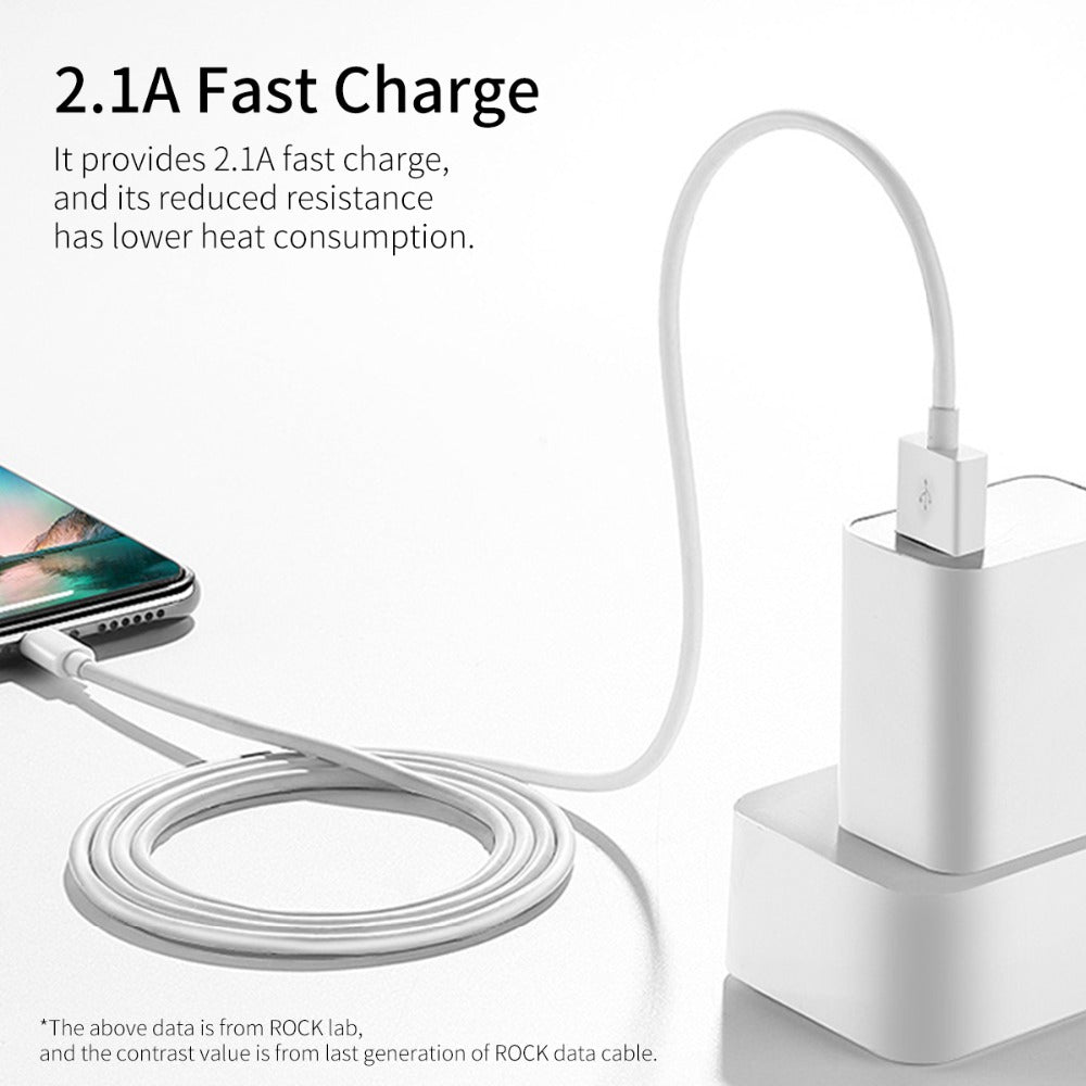 ROCK 2 pcs USB Cable for iPhone 11Pro  Max X Xs 2.4A Fast Charging USB Charger Data Cable for iPhone Cable SE 8 7 6 Charge Cord