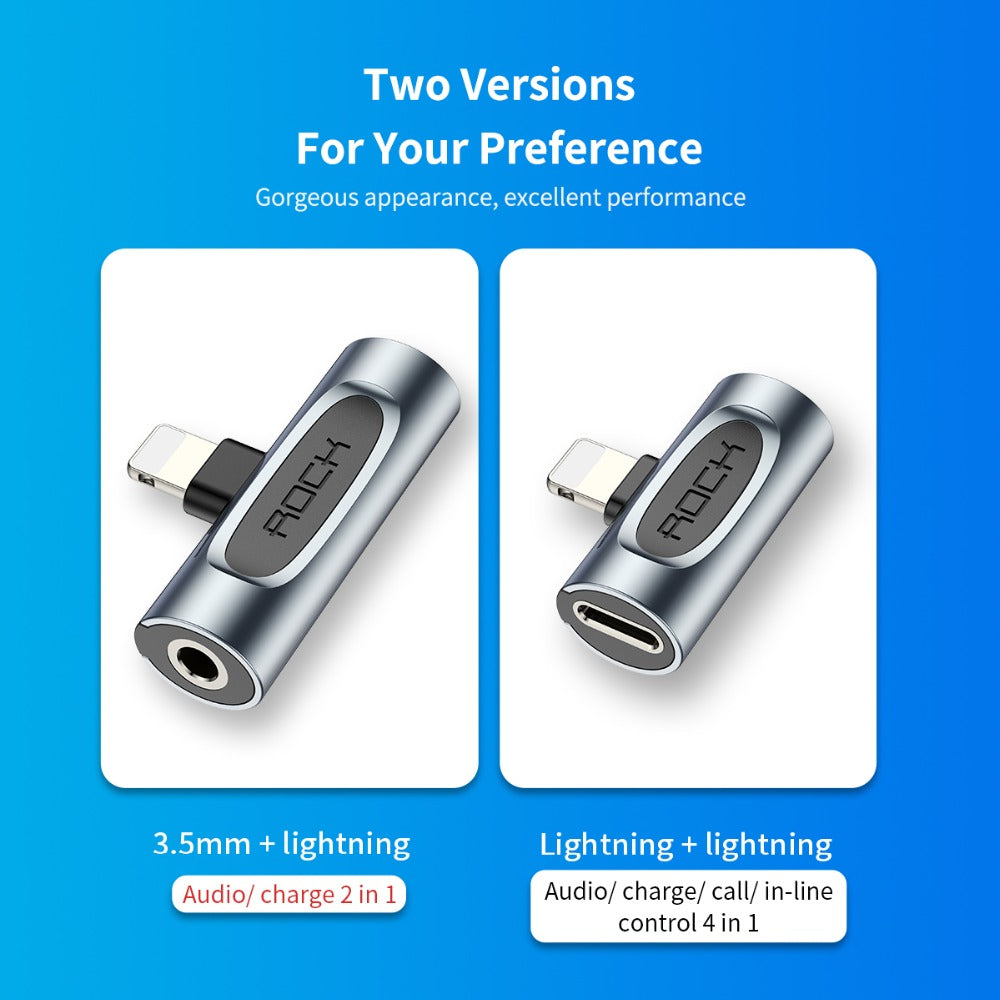 ROCK 2 in 1 Lightning Converter to 3.5mm Aux Jack Adapter for iPhone X XS 12 Pro Max XR 7 8 Plus Charging Cable Connector