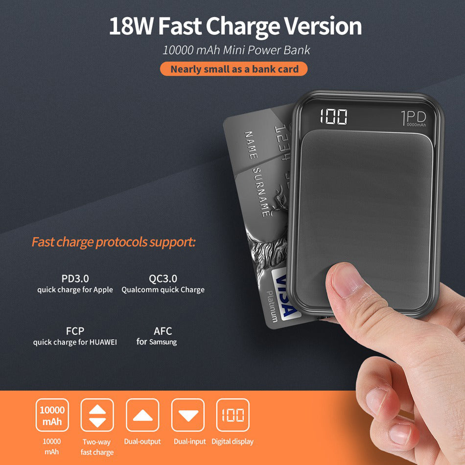 ROCK Mini 10000mAh Power Bank USB C PD Portable Charger Small 10000 Po –  Rock12th