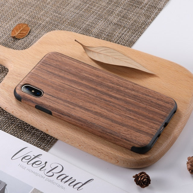 ROCK Brand Wood Phone Case for iPhone 7 8 Plus SE 2 Hybrid Soft TPU Silicone Back Cover Case for iPhone X XS MAX XR Coque