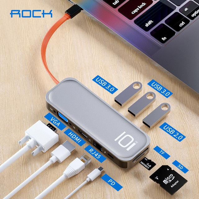 12 Ports Type-C Hub USBC to HDMI + 4*USB 3.0 + VGA + Mini DP +