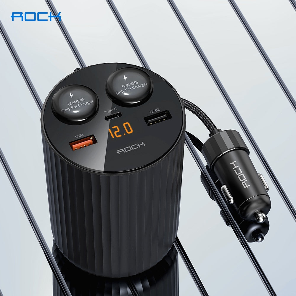 ROCK 5A LED Display Dual USB Car Charger Type C QC 4.0 PD 3.0 100W Cigarette Splitter Fast Charger for iPhone 12 Pro Max Xiaomi
