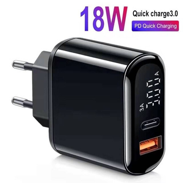 Universal USB Wall Charger W/ LED Digital Display, 3-Port Quick Charger 3.0  Plug Fast Charging USB Hub Power Adapter for iPhone 11 Pro XS Max XR X 8 7  6S Plus, Samsung