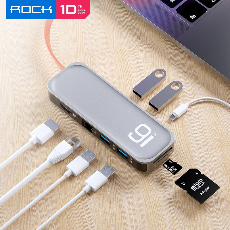ROCK USB C HUB Type C HUB to HDMI RJ45 Multi USB 3.0 Adapter For MacBook Pro Air USB Splitter TF SD Card Reader USBC HUB