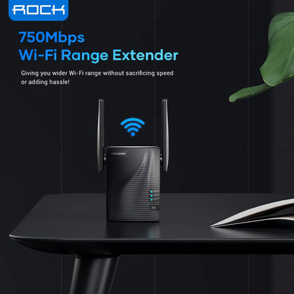 ROCK 750Mbps WiFi Range Extender (RSD0607)-WiFi Extender Supports Dual-Band with Ethernet Port&WPS Button (Black)