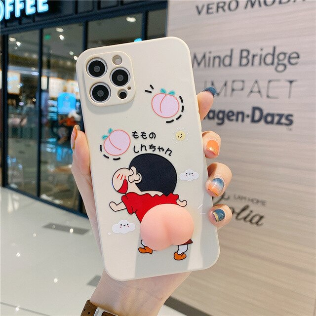 Japan Anime Cartoon Soft Silicone Protector Cover Crayon Shin-chan Cute Funny Peach Hip Phone Case for iPhone 12 Pro 7 Plus 8 Plus X XR Xs Max 11 Pro Max